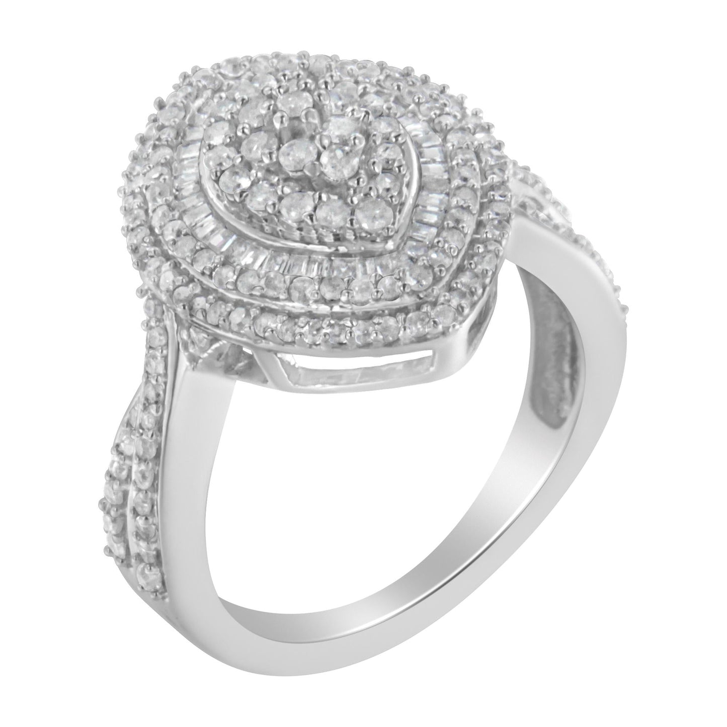 Round & Baguette-Cut Diamond Marquise-Shaped Triple Stepped Halo Cocktail Ring