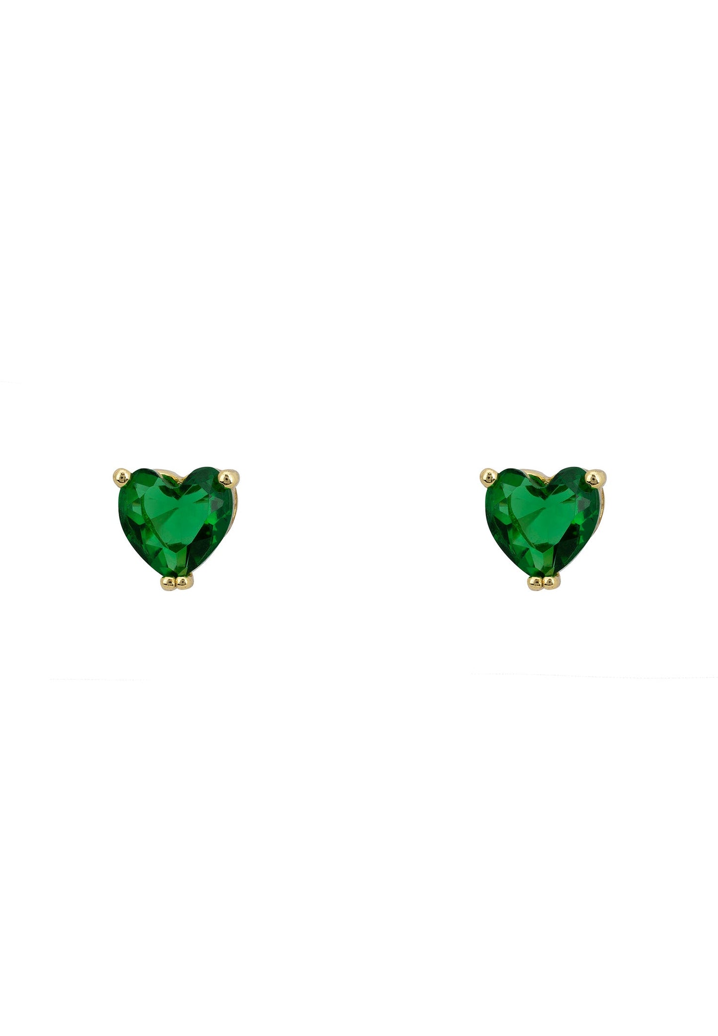 Asscher Cut Heart Stud Earrings Gold Emerald