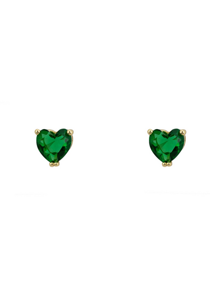 Asscher Cut Heart Stud Earrings Gold Emerald