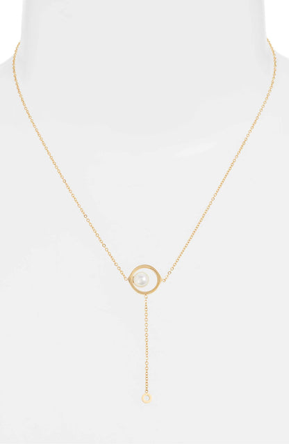 Elegant floating pearl necklace with gold-tone and crystal detail