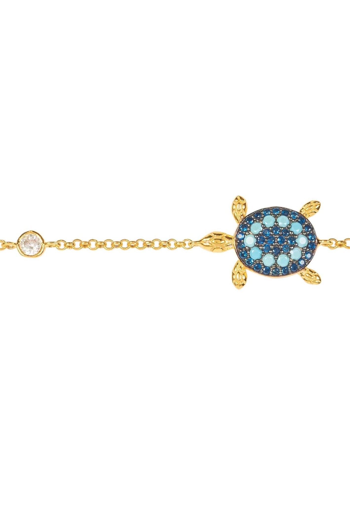 Gold turtle bracelet with turquoise and blue cubic zirconia