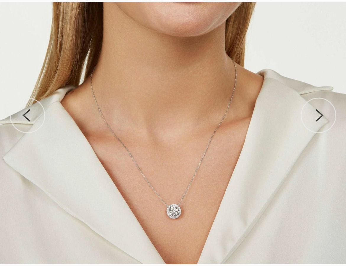 Exquisite AGI Certified Lab-Grown Diamond Halo Pendant Necklace