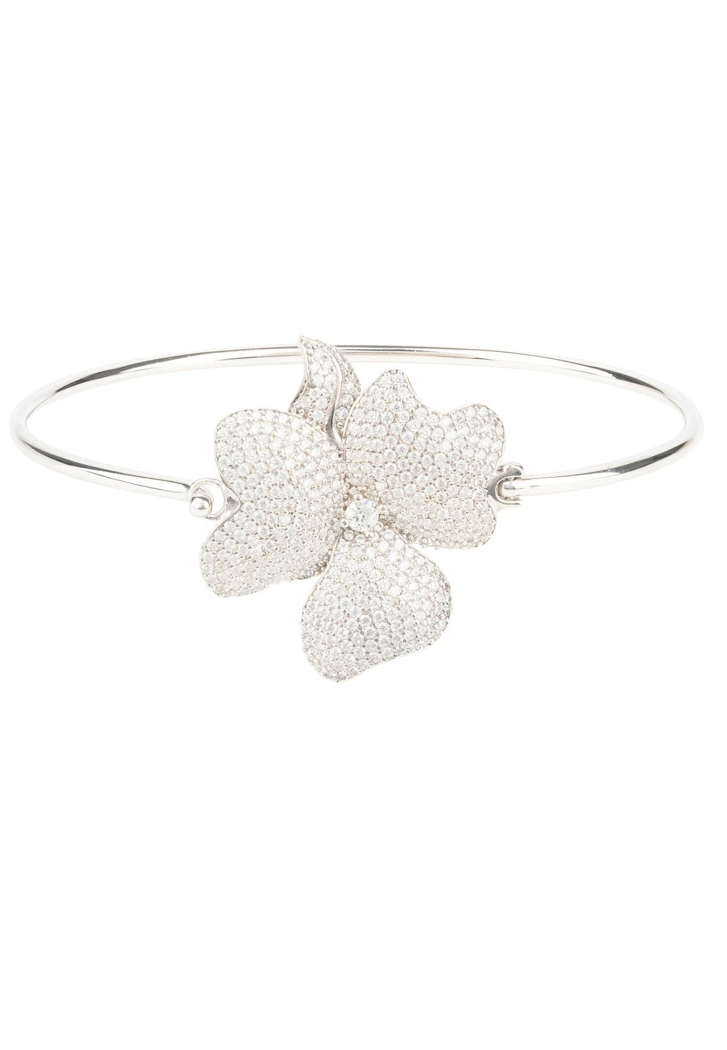 Flower Statement Cuff Bracelet Silver