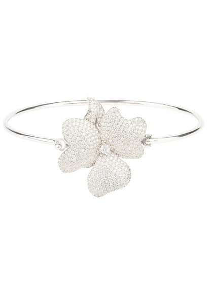 Flower Statement Cuff Bracelet Silver