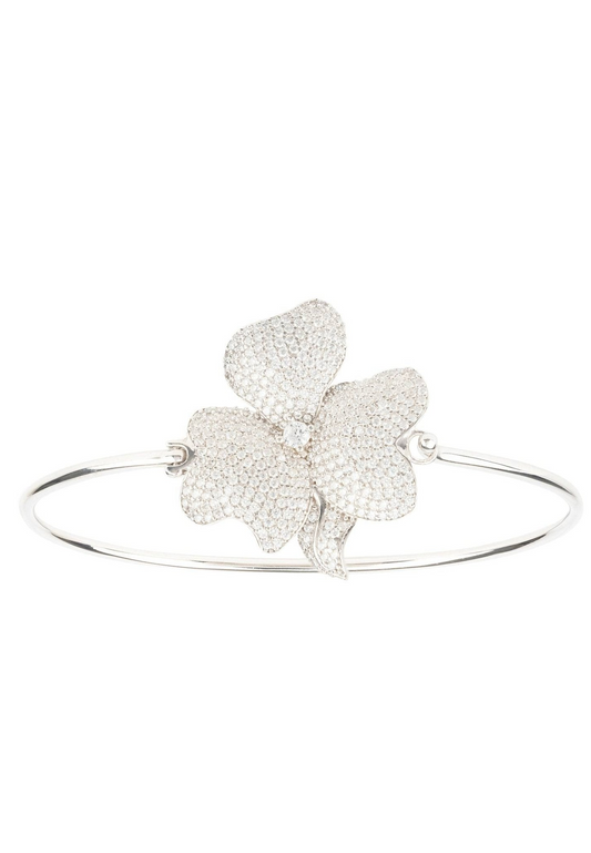 Flower Statement Cuff Bracelet Silver