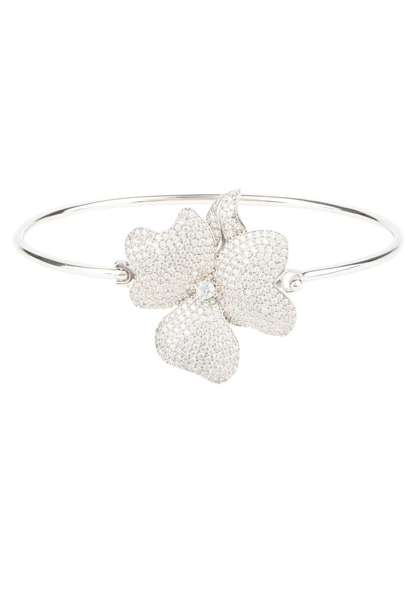 Flower Statement Cuff Bracelet Silver