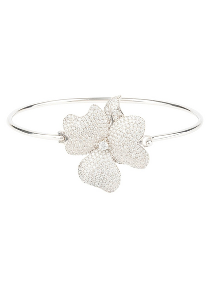 Flower Statement Cuff Bracelet Silver