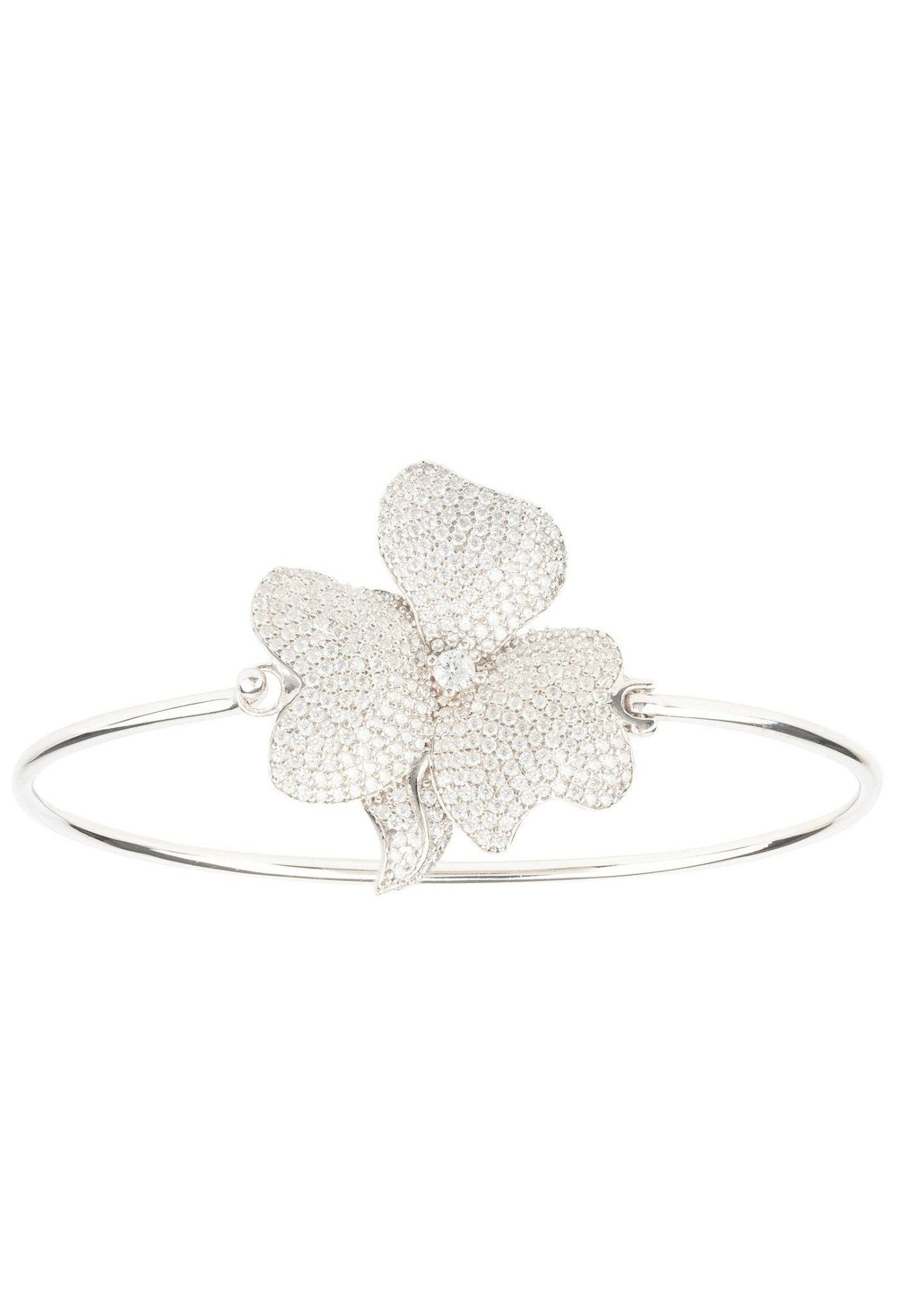 Flower Statement Cuff Bracelet Silver