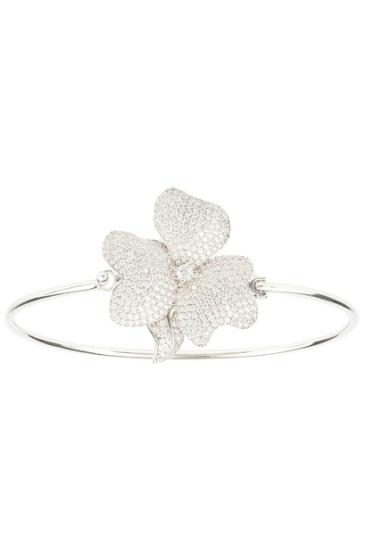 Flower Statement Cuff Bracelet Silver