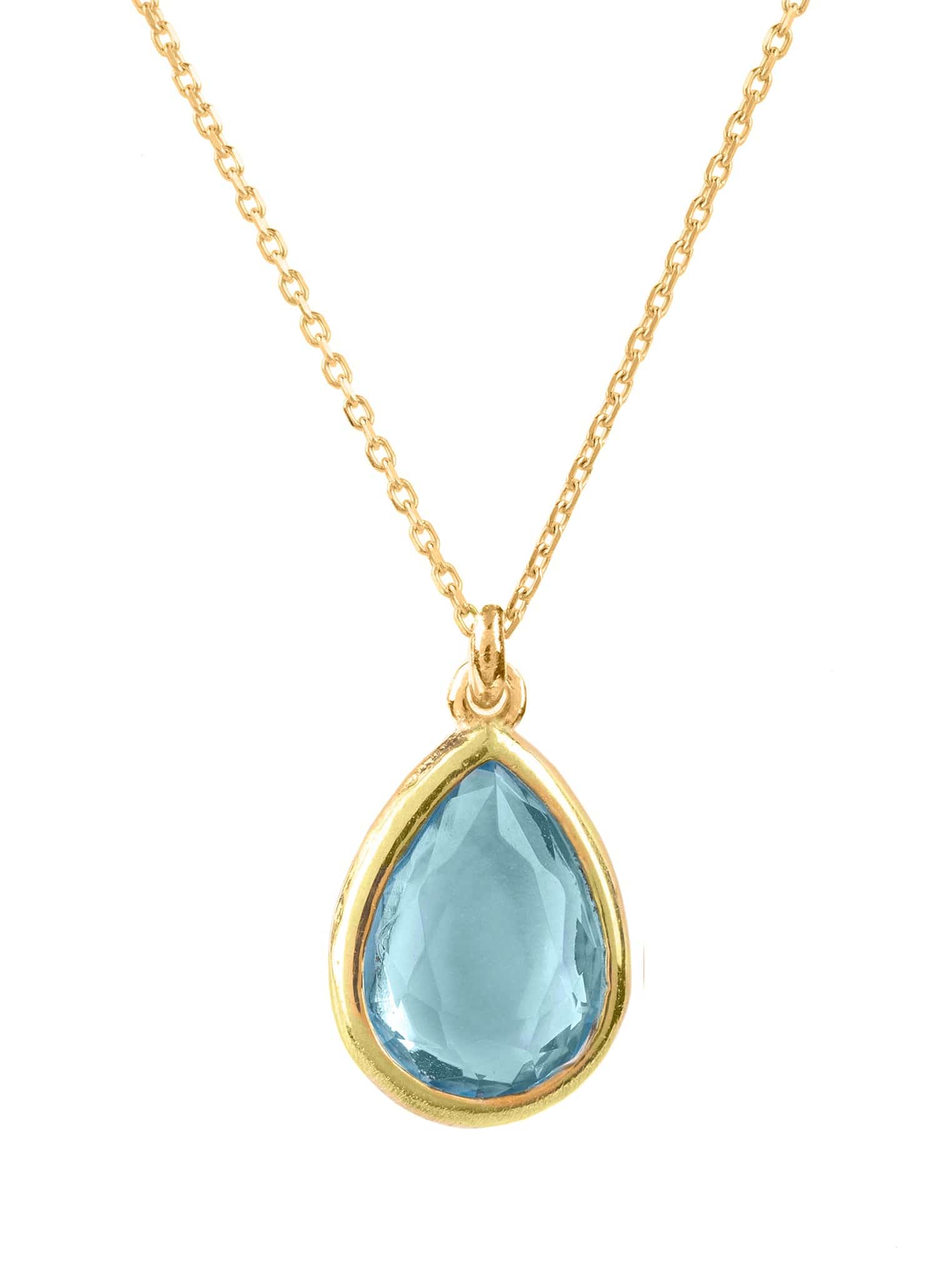 Gold Blue Topaz Teardrop Necklace