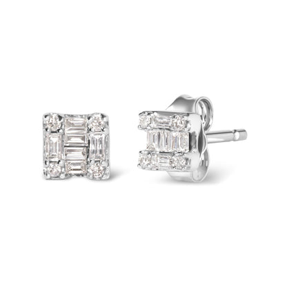 Skyler Round and Baguette Diamond Mosaic Square Studs