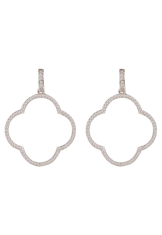 Open Clover Drop Earrings in Silver with White Cubic Zirconia