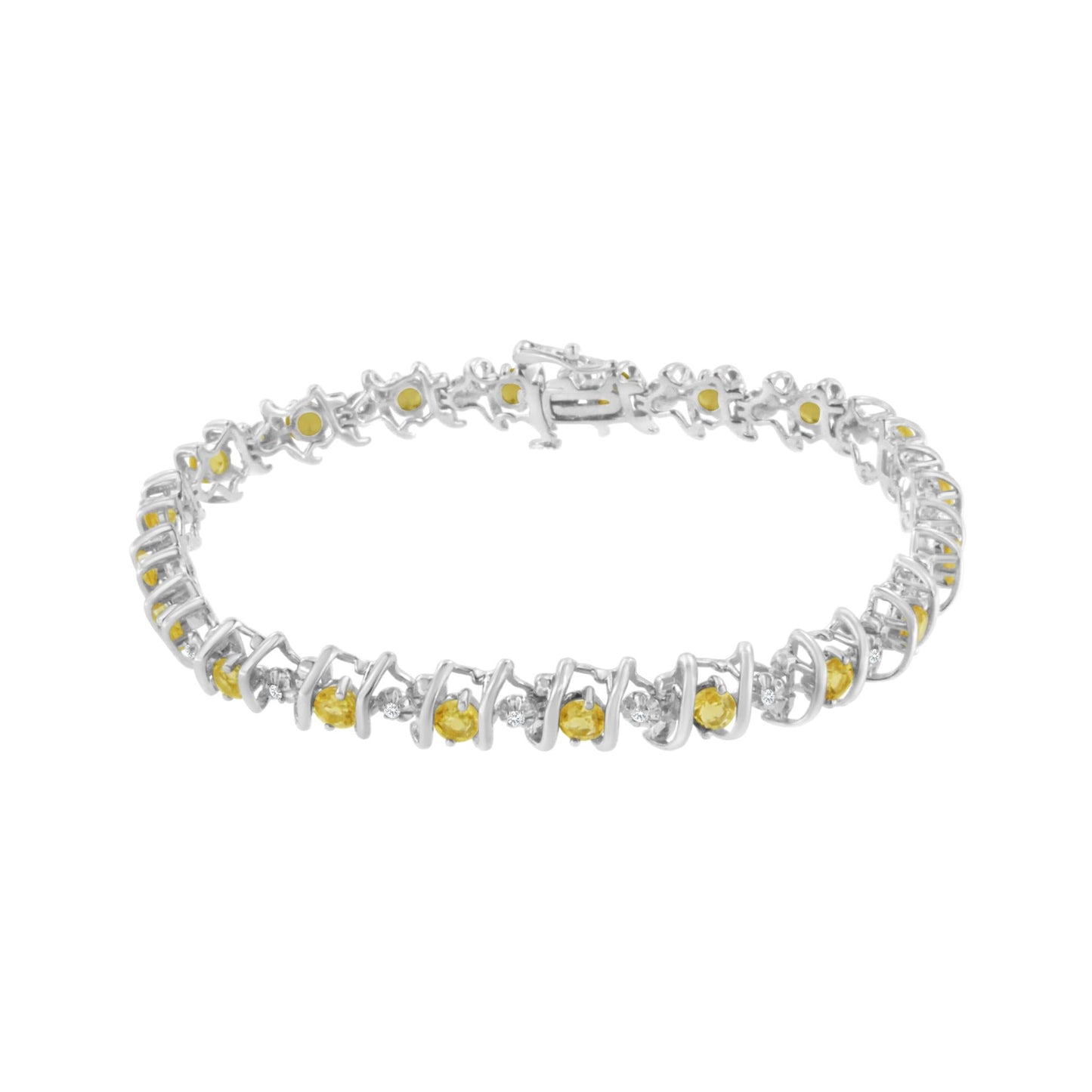 Silver Lab-Grown Birthstone and 1/6 Cttw Round Diamond Tennis Bracelet