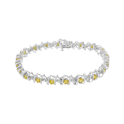 Silver Lab-Grown Birthstone and 1/6 Cttw Round Diamond Tennis Bracelet