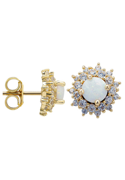 Opal and Flower Stud Earrings Gold