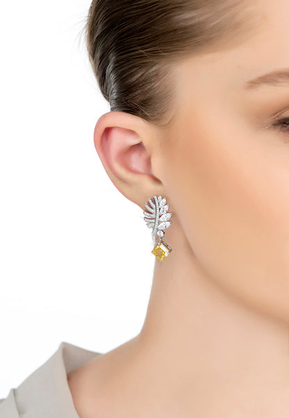 Yellow Topaz Palm Leaf Drop Earrings