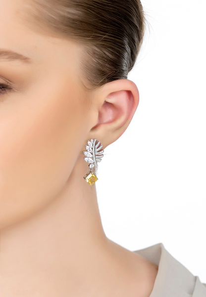 Yellow Topaz Palm Leaf Drop Earrings