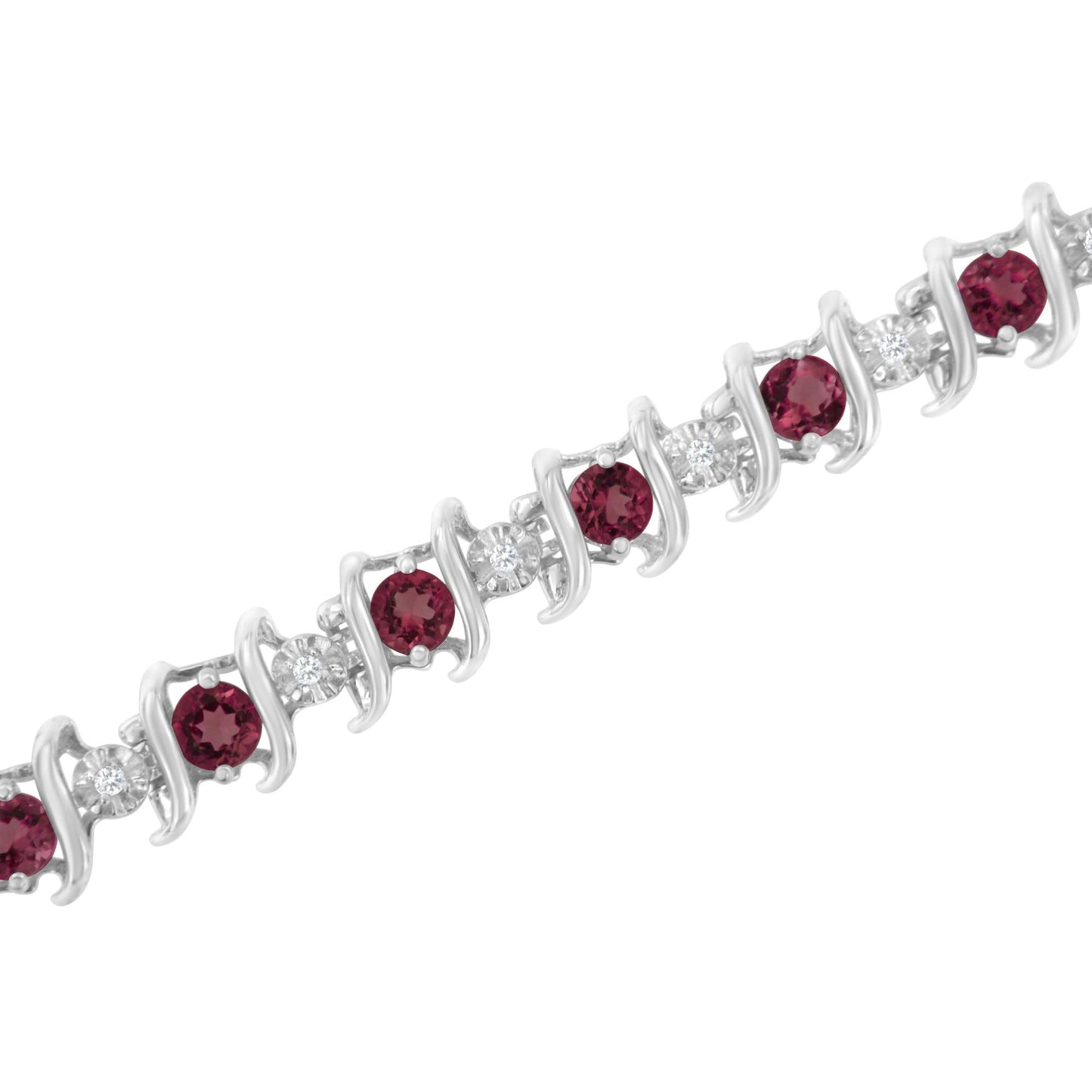 Silver Lab-Grown Birthstone and 1/6 Cttw Round Diamond Tennis Bracelet