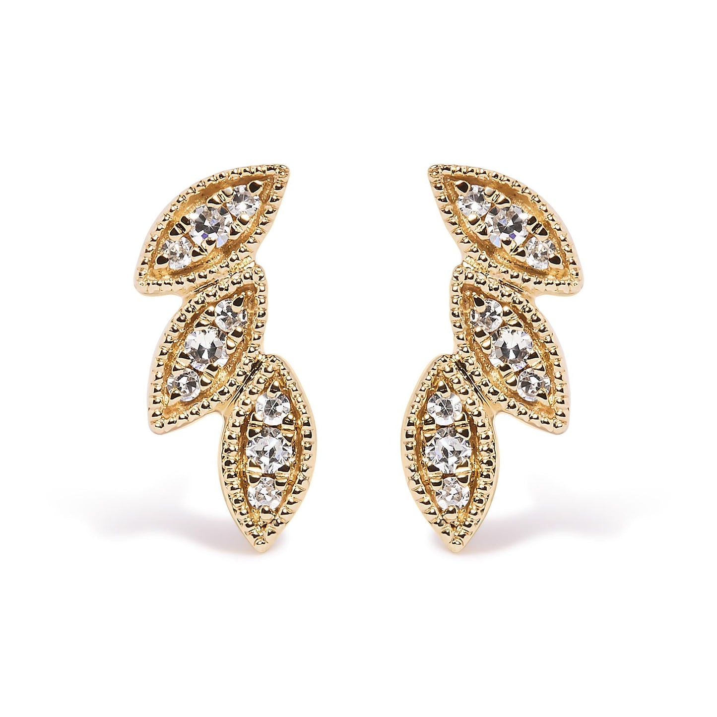 Diamond Triple Leaf Stud Earring