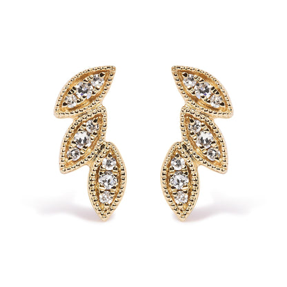 Diamond Triple Leaf Stud Earring