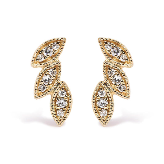 Diamond Triple Leaf Stud Earring