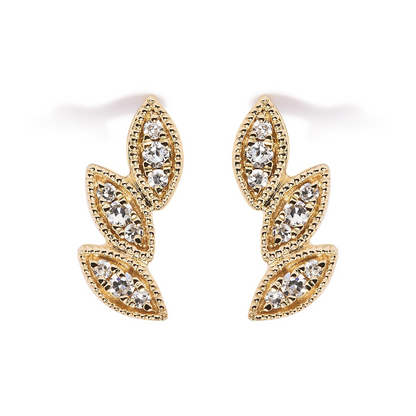 Diamond Triple Leaf Stud Earring