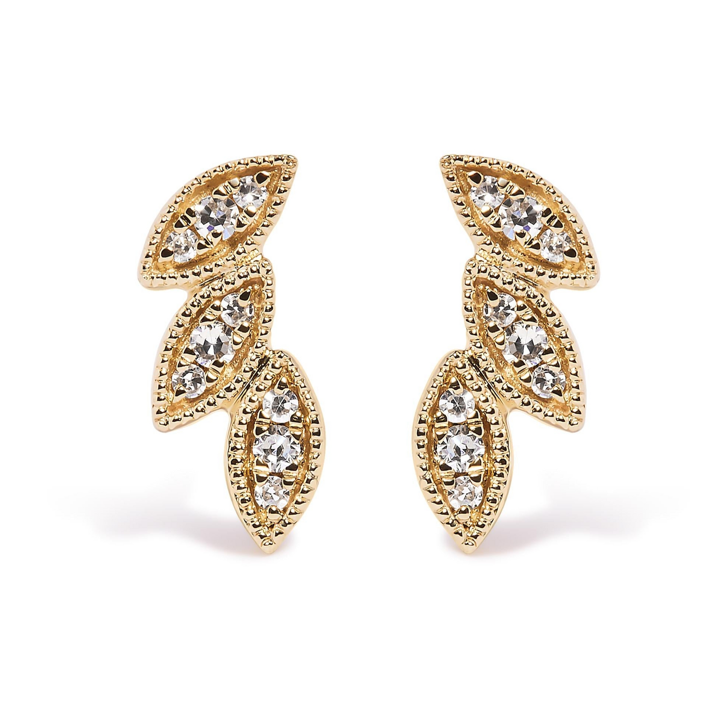 Diamond Triple Leaf Stud Earring