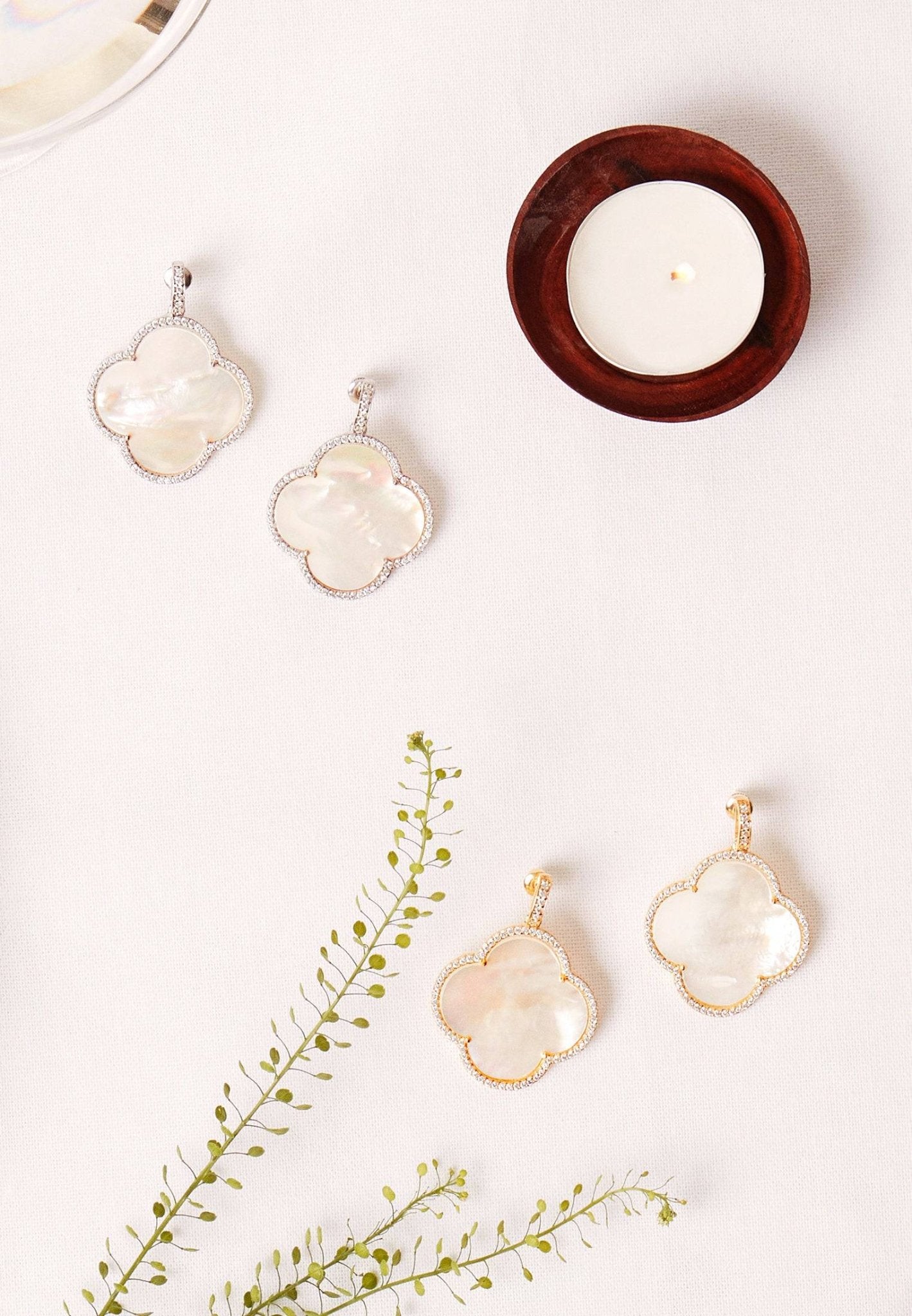 Clover Mother of Pearl Gemstone Gold Earrings