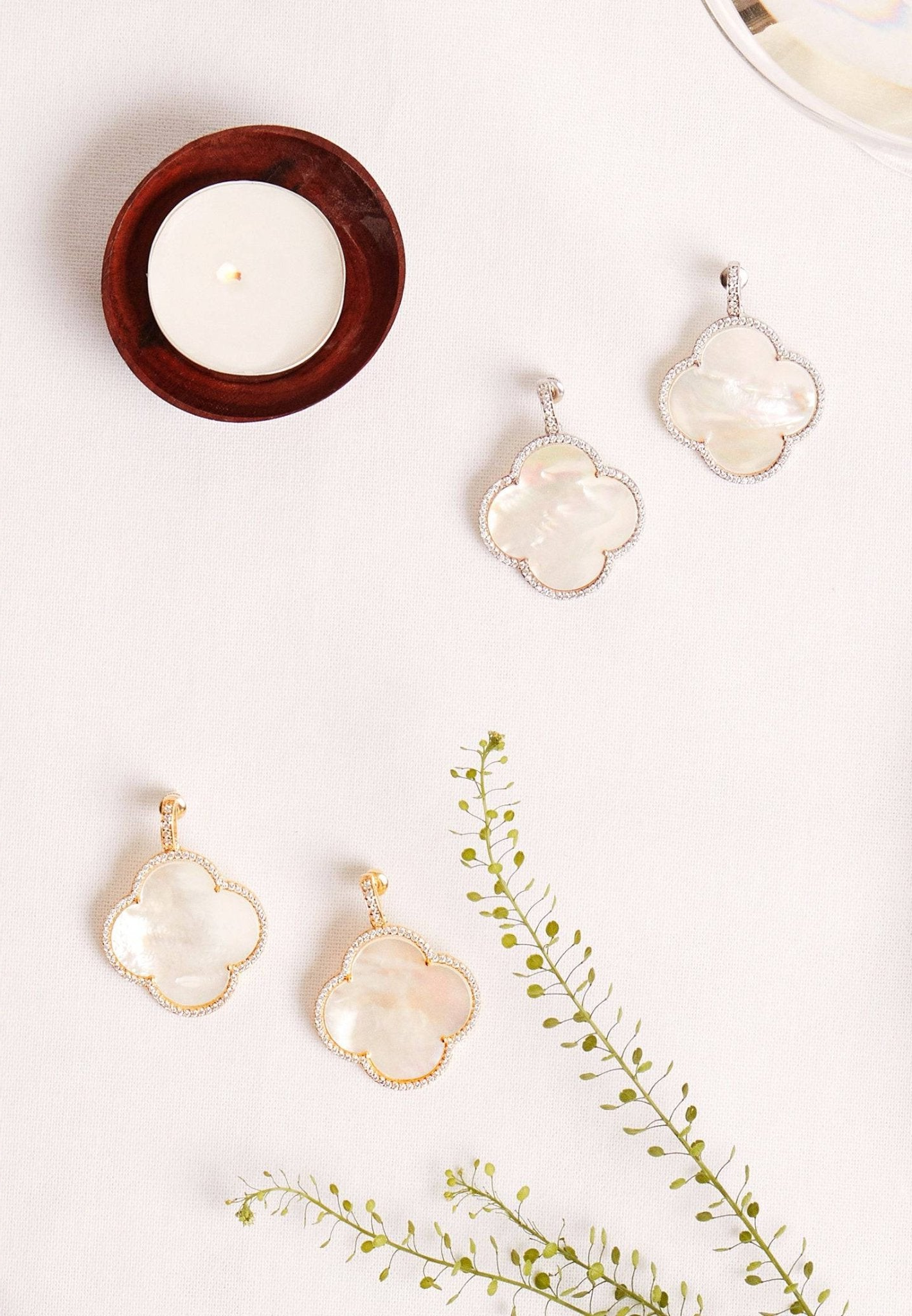 Clover Mother of Pearl Gemstone Gold Earrings