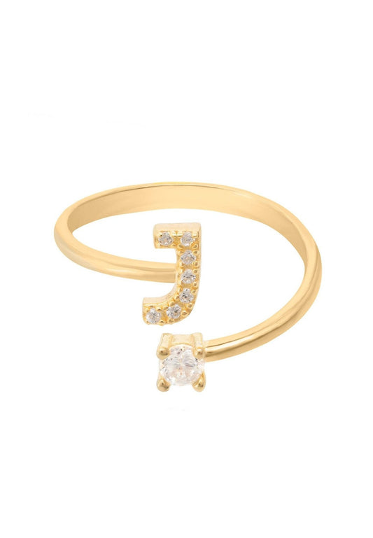 Gold Initial Ring with cubic zirconia detail