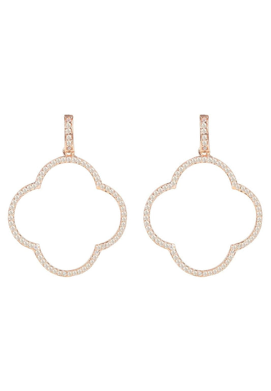 Gleaming Clover Zirconia Rose Gold Hoops