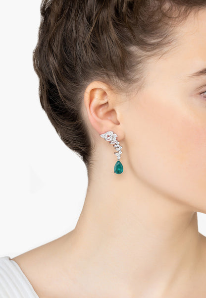 Emerald Silver Teardrop Earrings