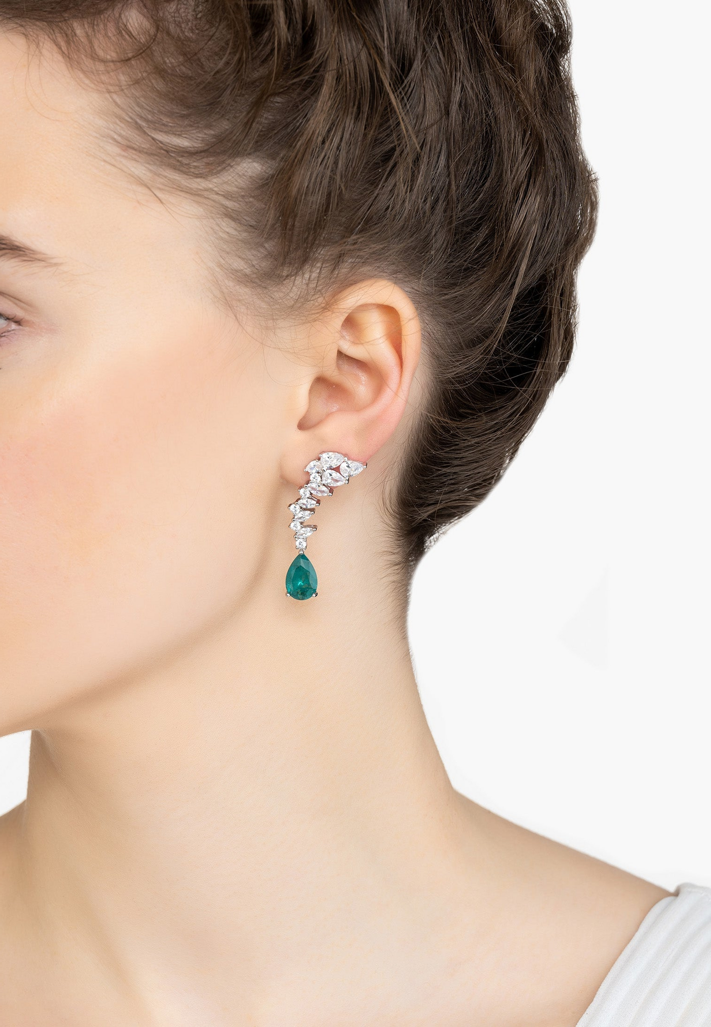 Emerald Silver Teardrop Earrings