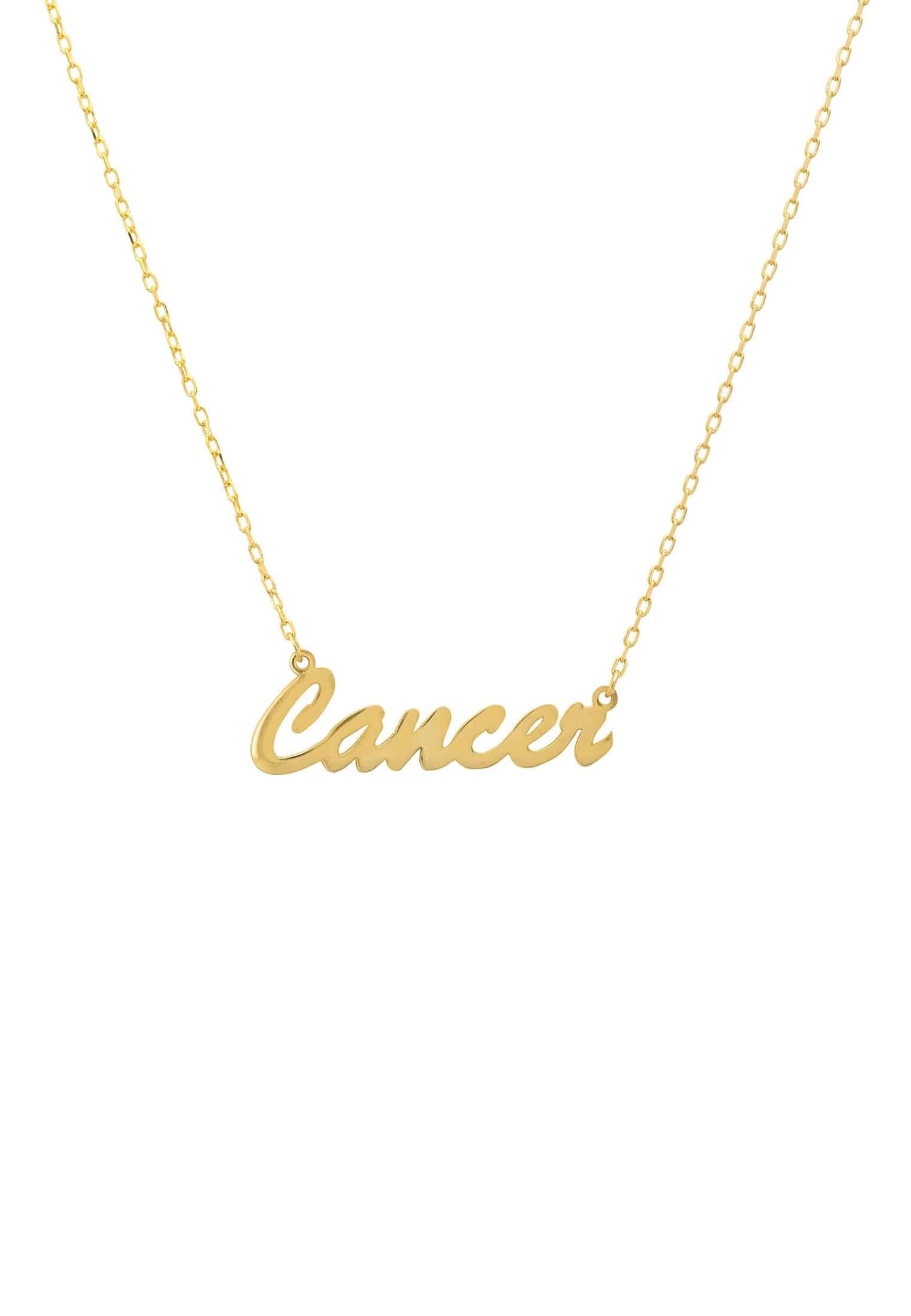 Gold Cancer Zodiac Necklace with Script Name Design