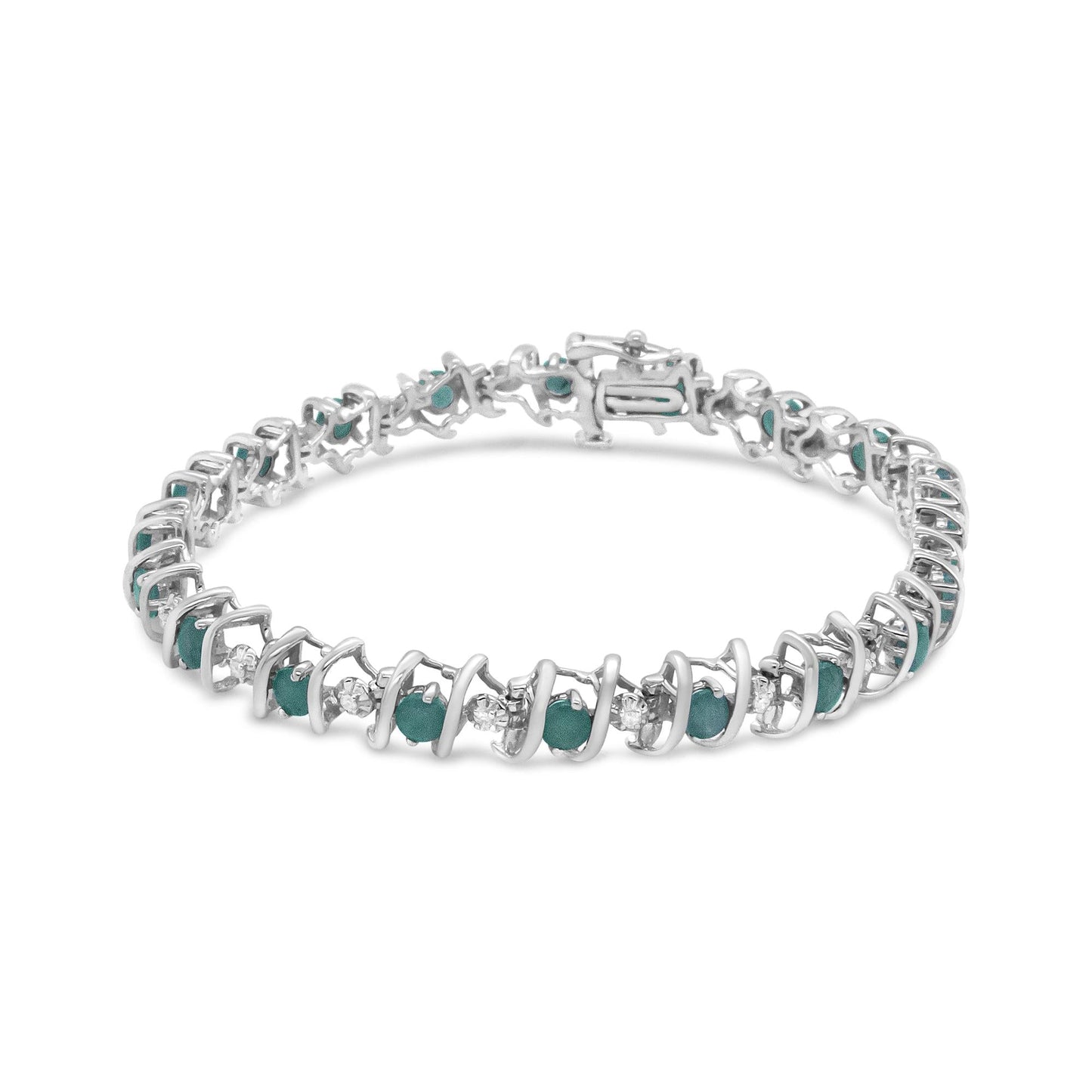 Silver Lab-Grown Birthstone and 1/6 Cttw Round Diamond Tennis Bracelet