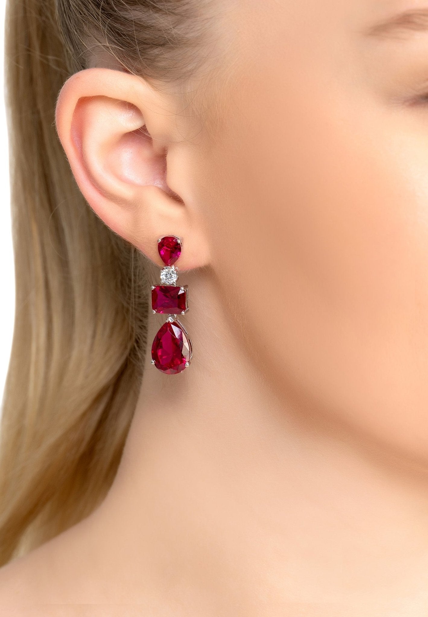 Ruby Valentina Drop Earrings Silver