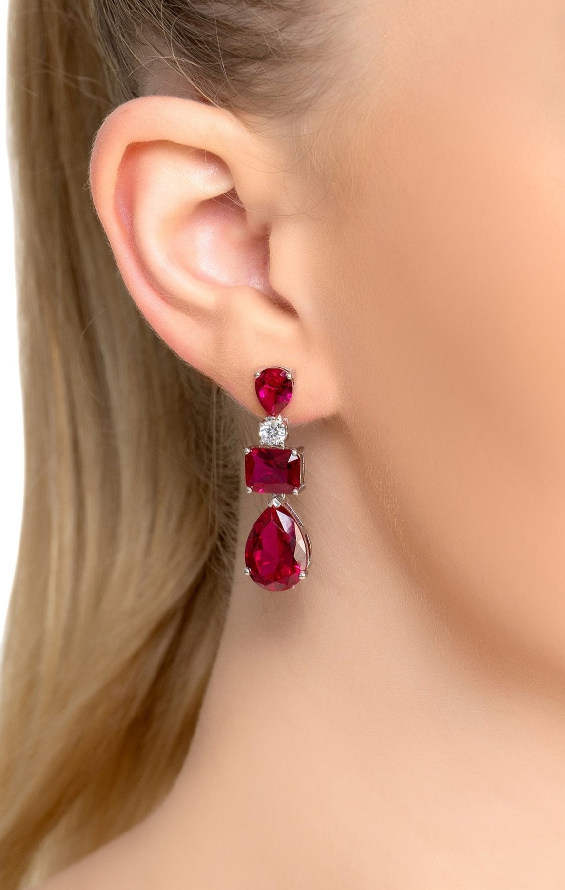 Ruby Valentina Drop Earrings Silver