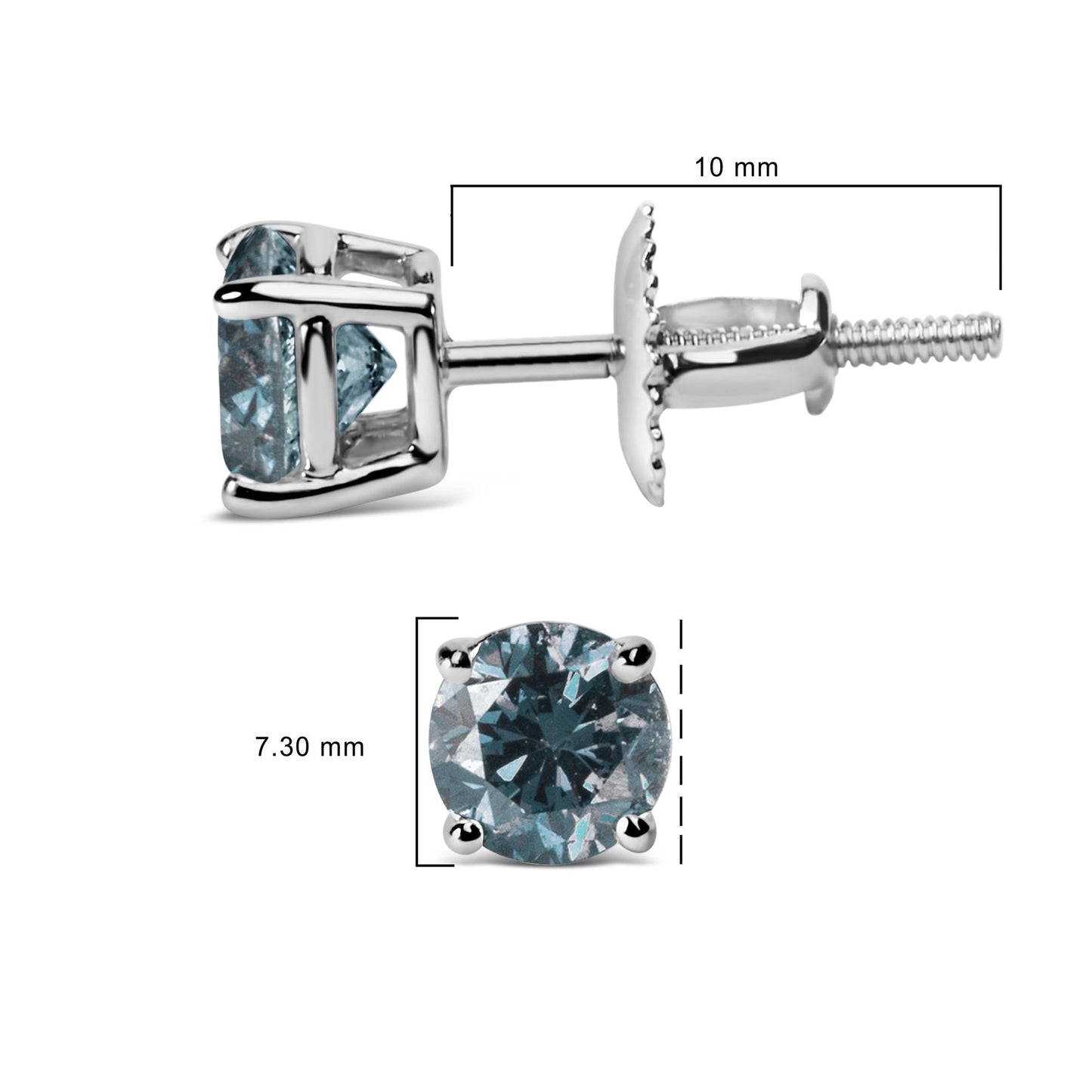 Round Brilliant Cut Lab Grown Blue Diamond 4-Prong Classic Solitaire Studs