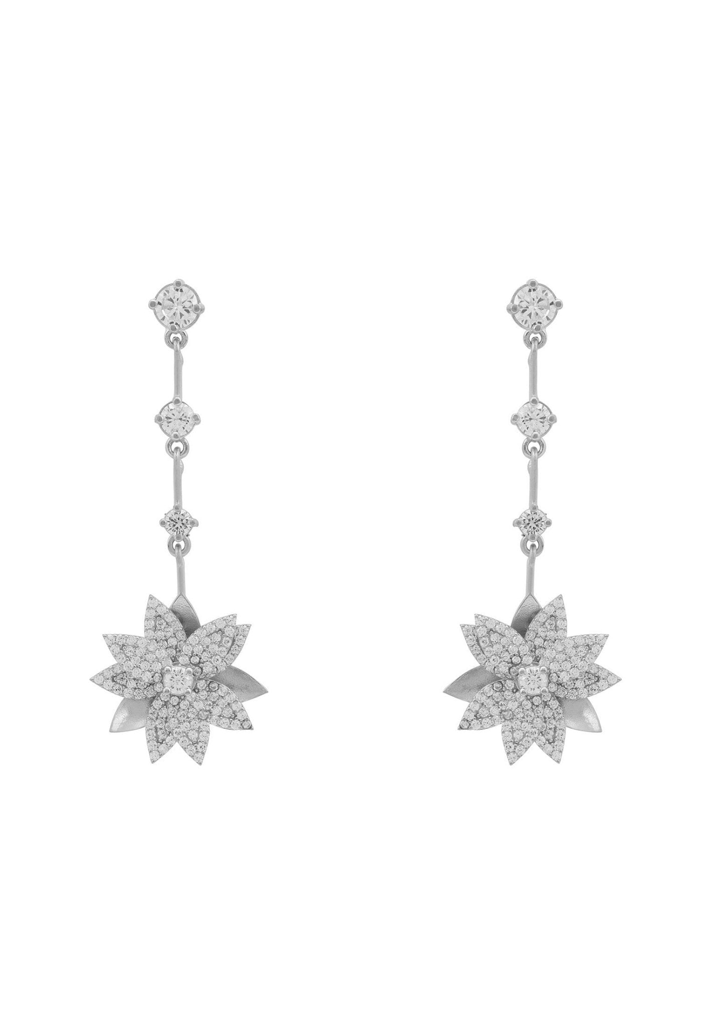 Dahlia Drop Earrings Silver White