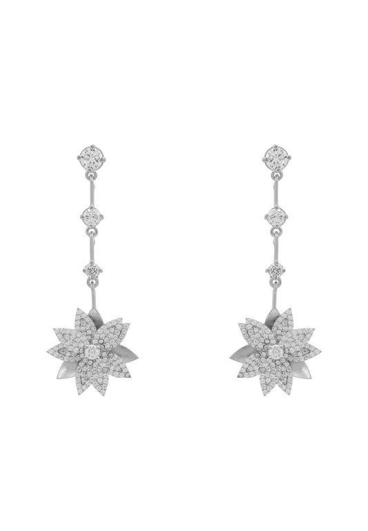 Dahlia Drop Earrings Silver White