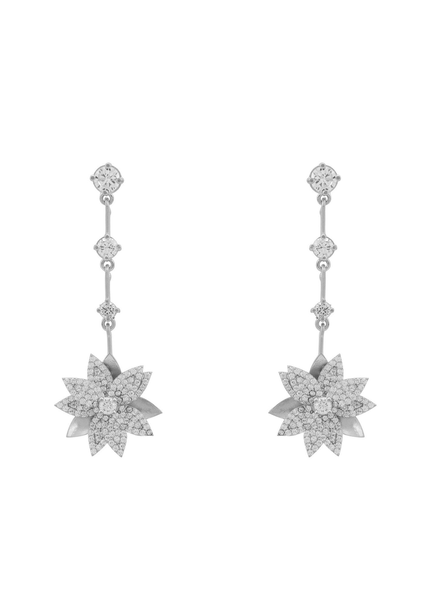 Dahlia Drop Earrings Silver White