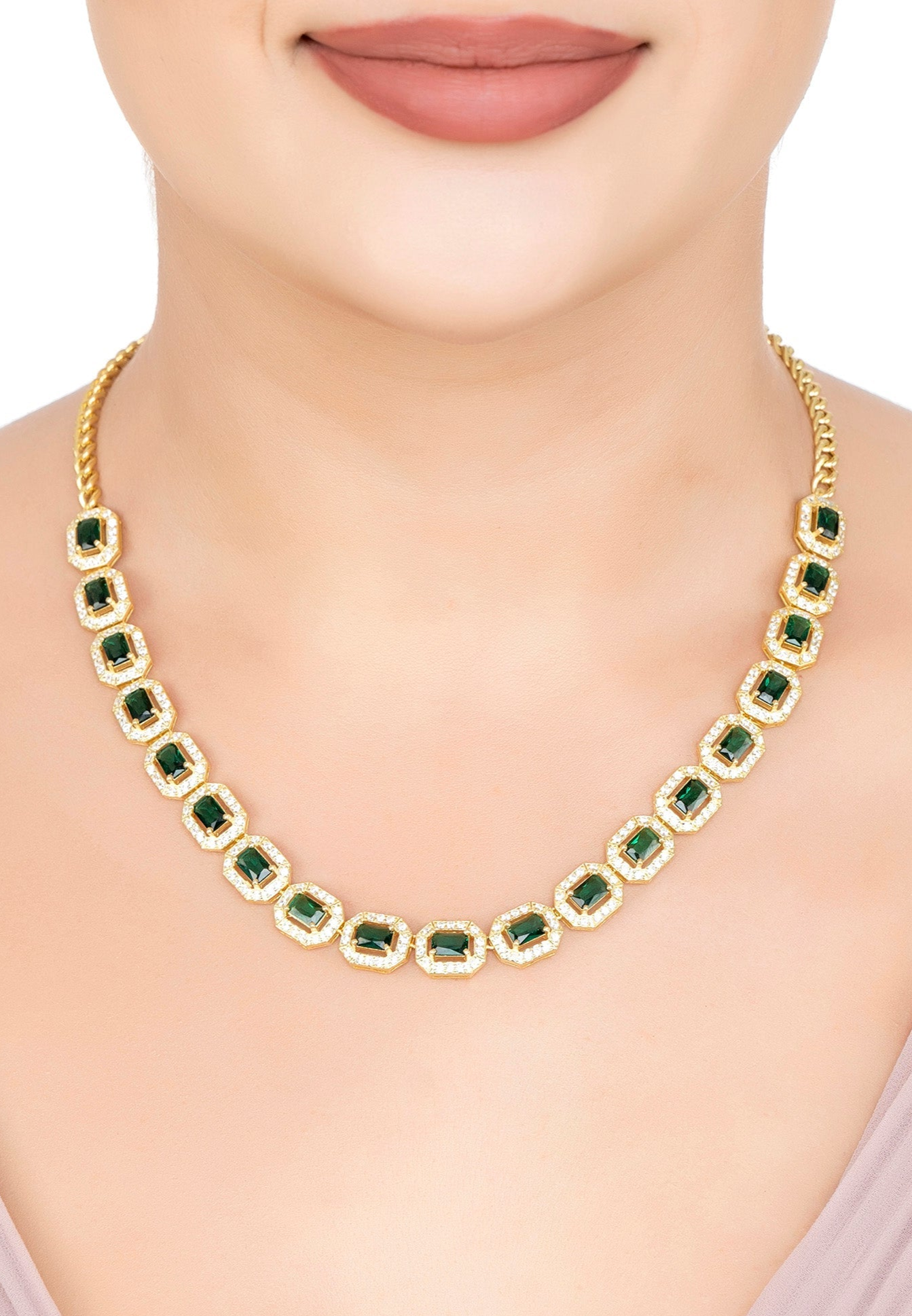 Princess Emerald Gemstone Necklace Gold