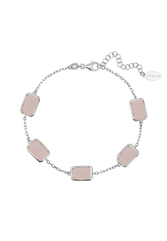 Portofino Bracelet Silver with Rose Quartz Cabochons