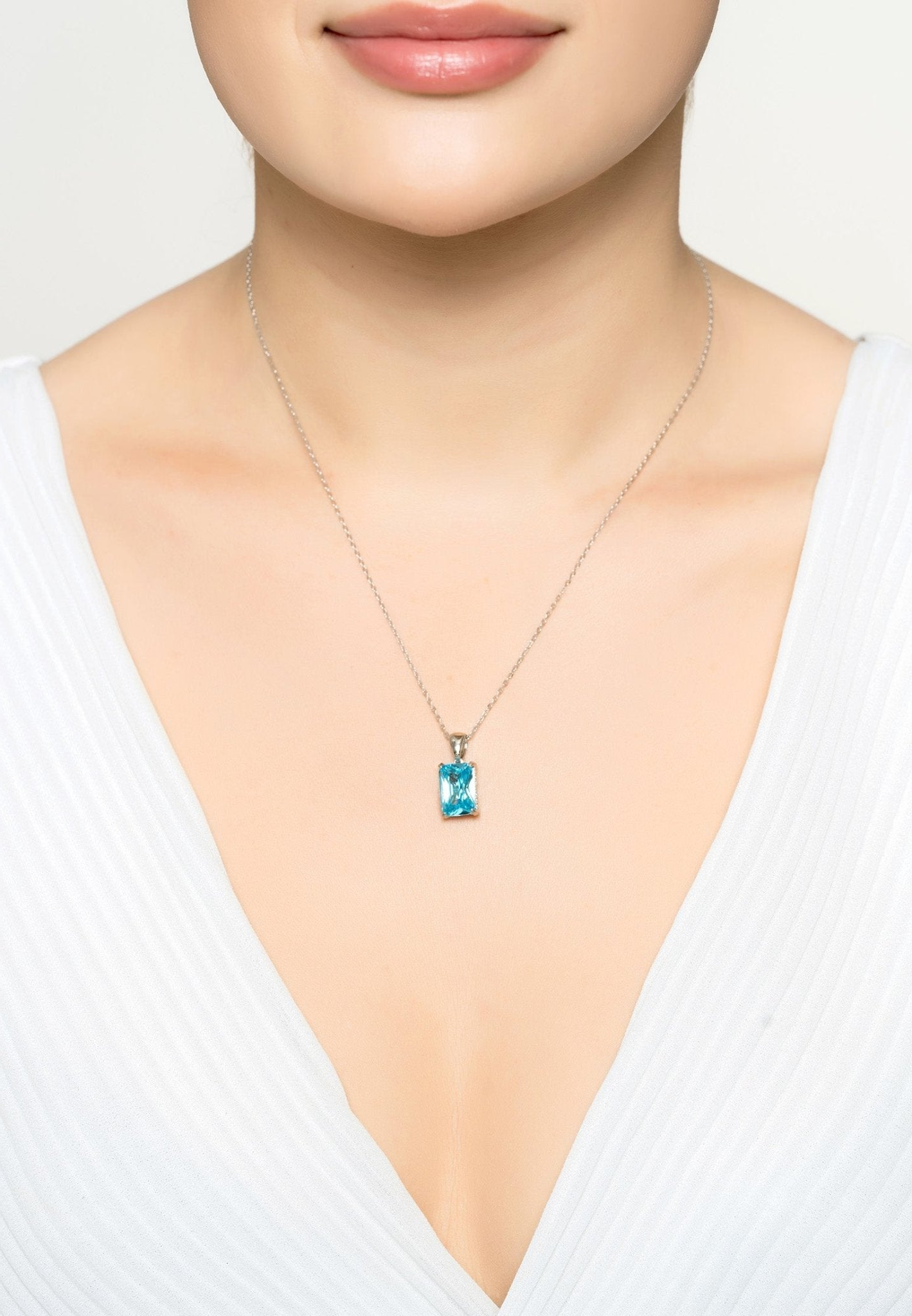 Blue Topaz Rectangle Gemstone Necklace