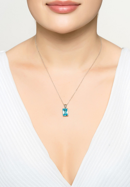 Blue Topaz Rectangle Gemstone Necklace