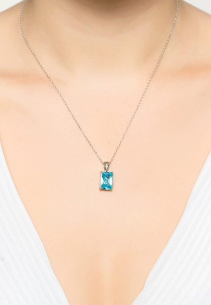 Blue Topaz Rectangle Gemstone Necklace