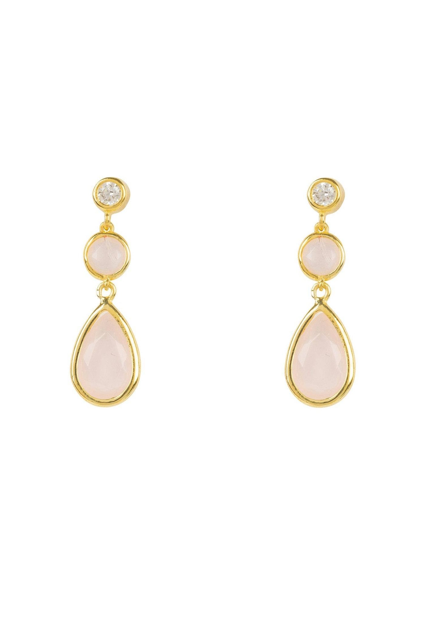 Gold rose quartz gemstone drop earrings