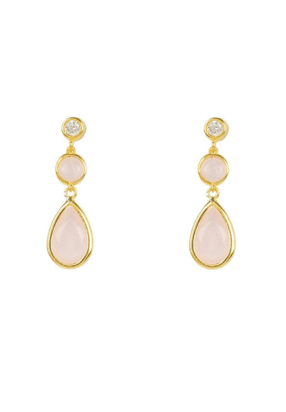 Gold rose quartz gemstone drop earrings