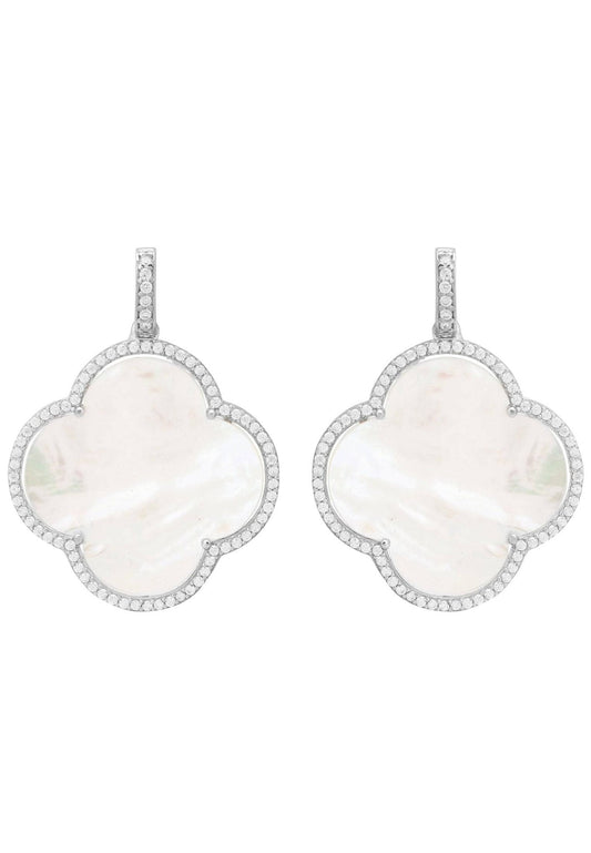 Clover Mother of Pearl Gemstone Silver Earrings