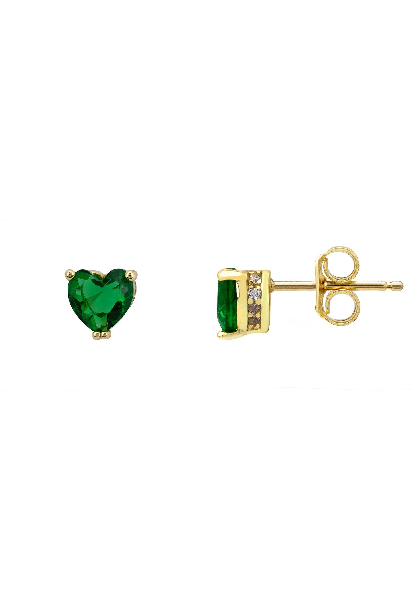 Asscher Cut Heart Stud Earrings Gold Emerald